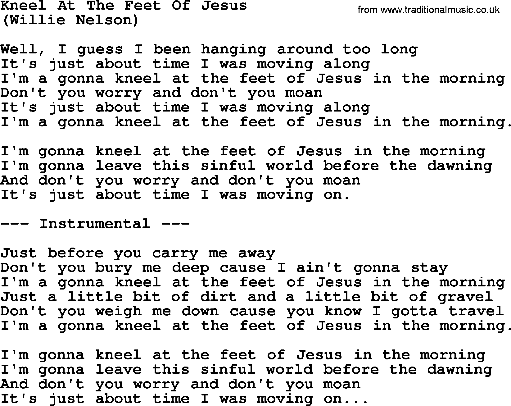 George Jones song: Kneel At The Feet Of Jesus, lyrics