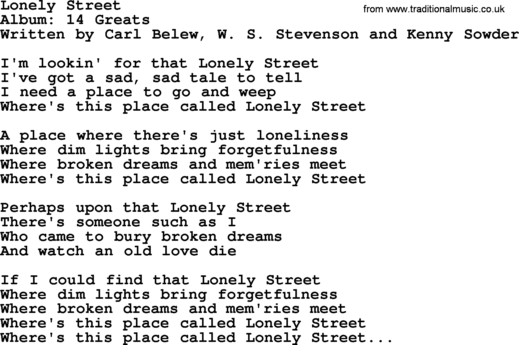 George Jones song: Lonely Street, lyrics