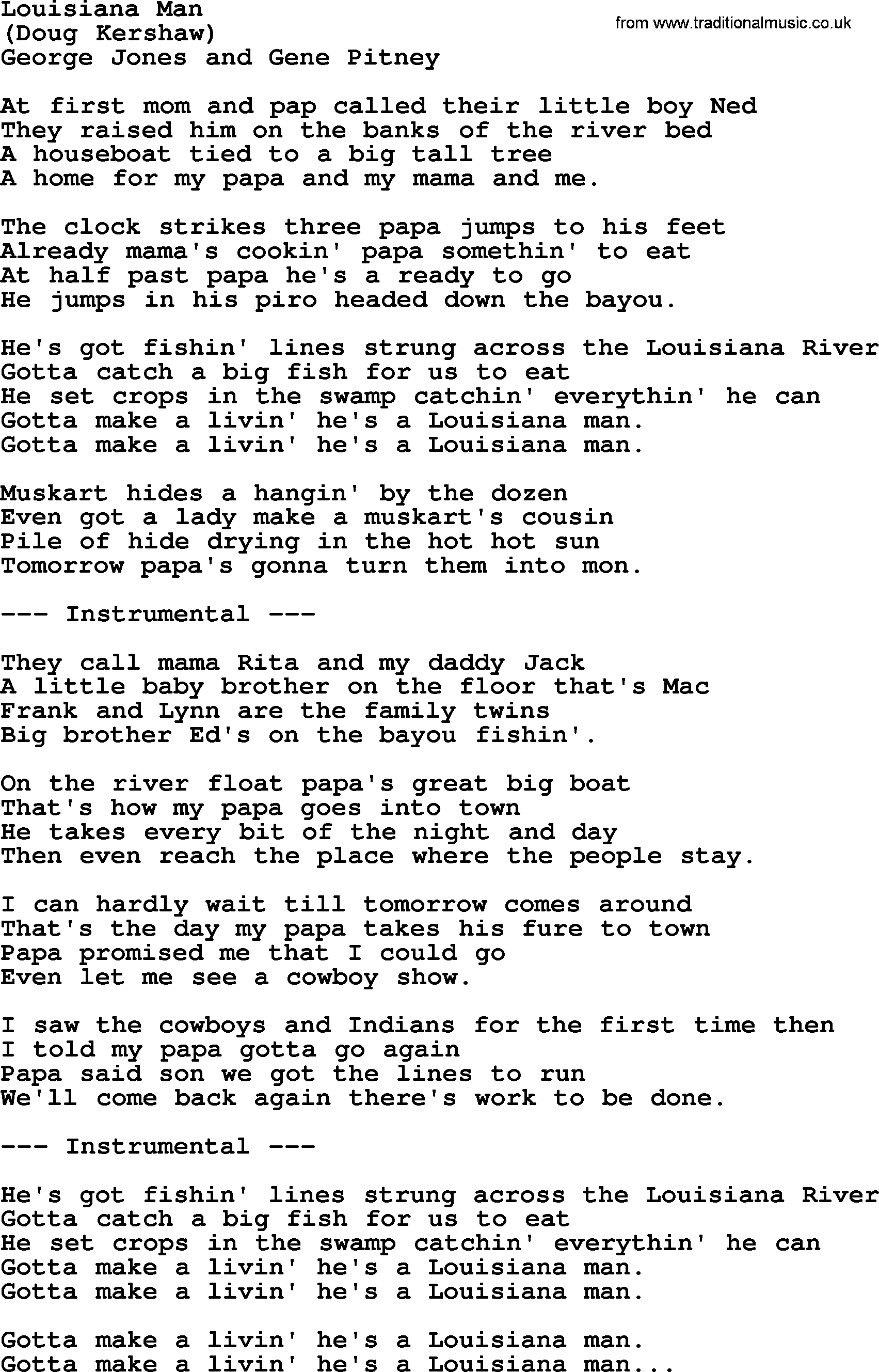 George Jones song: Louisiana Man, lyrics