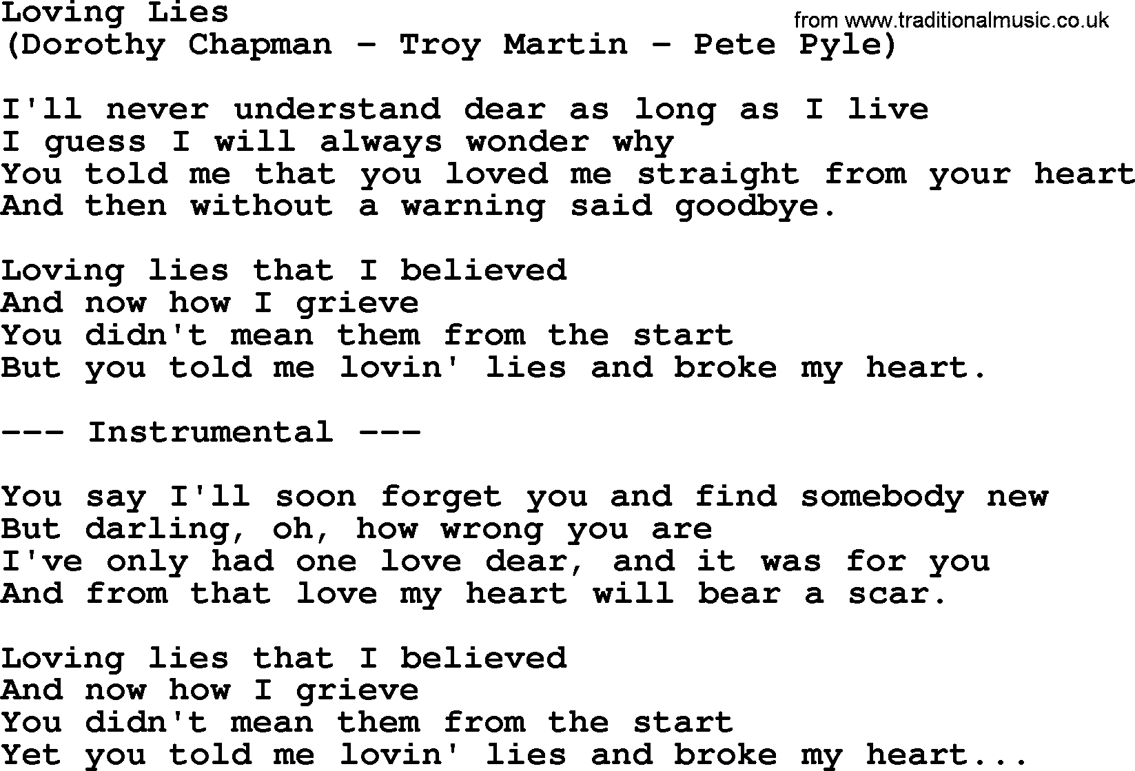 George Jones song: Loving Lies, lyrics
