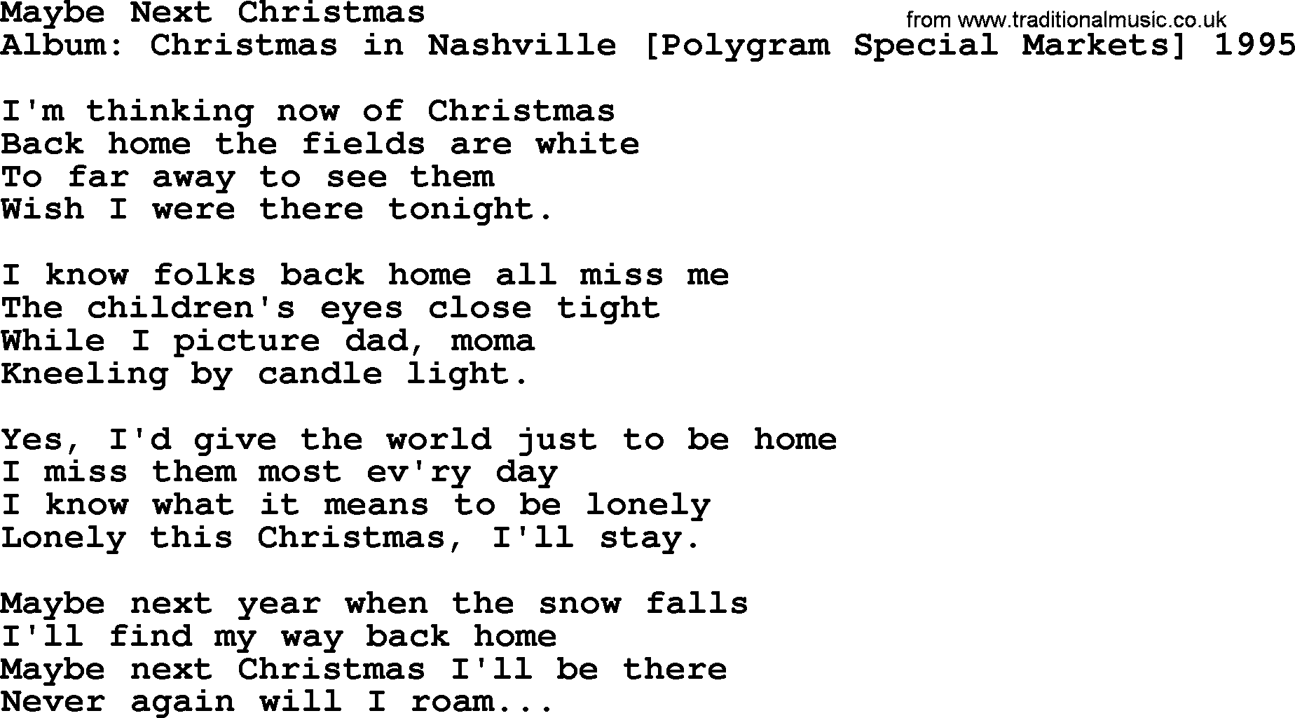 George Jones song: Maybe Next Christmas, lyrics