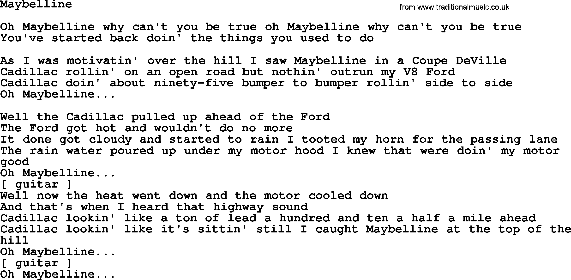 George Jones song: Maybelline, lyrics
