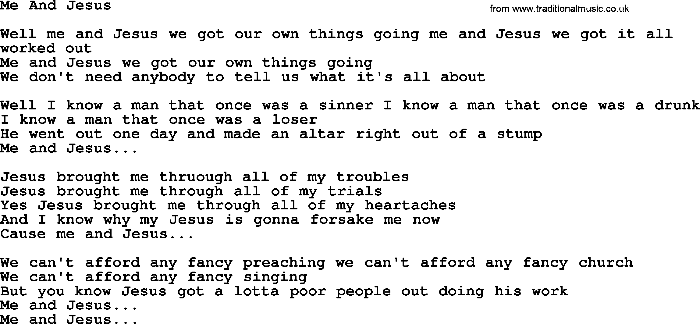 George Jones song: Me And Jesus, lyrics