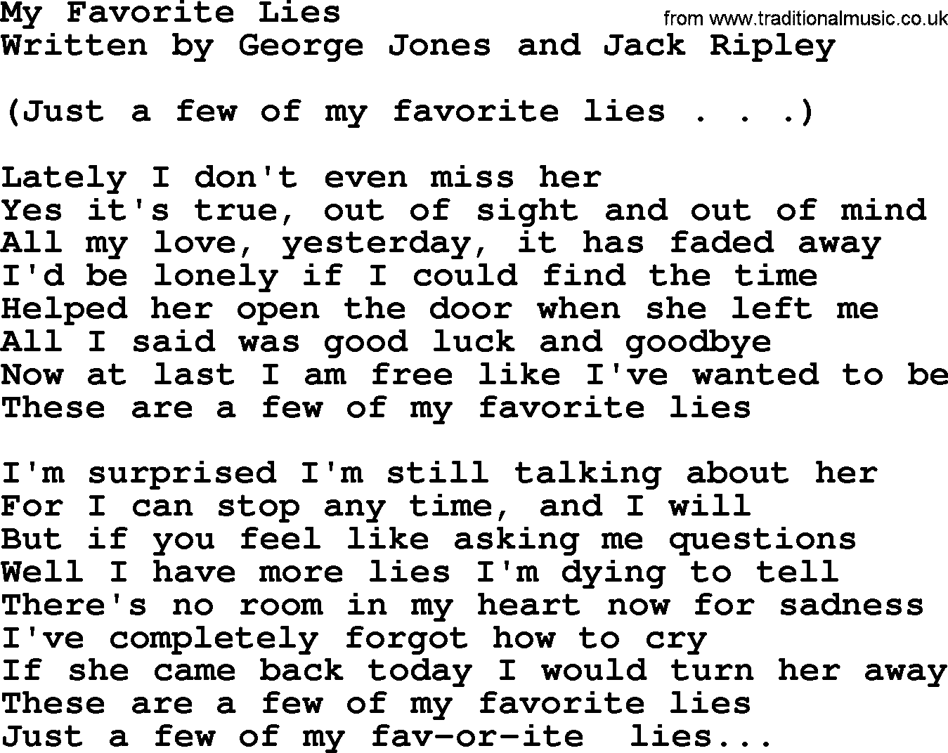 George Jones song: My Favorite Lies, lyrics