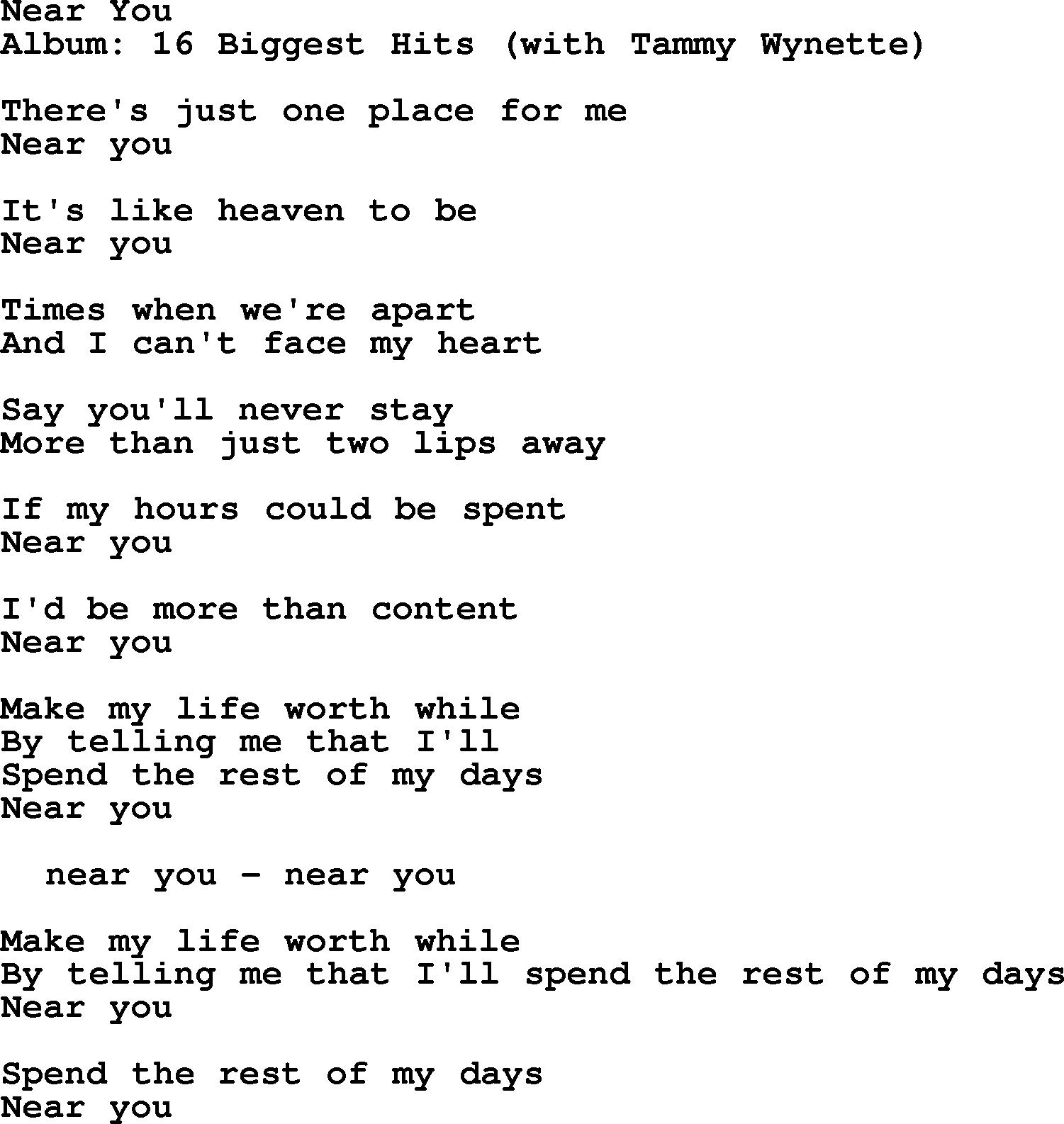 George Jones song: Near You, lyrics