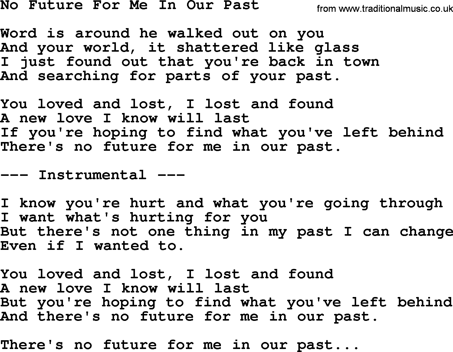 George Jones song: No Future For Me In Our Past, lyrics