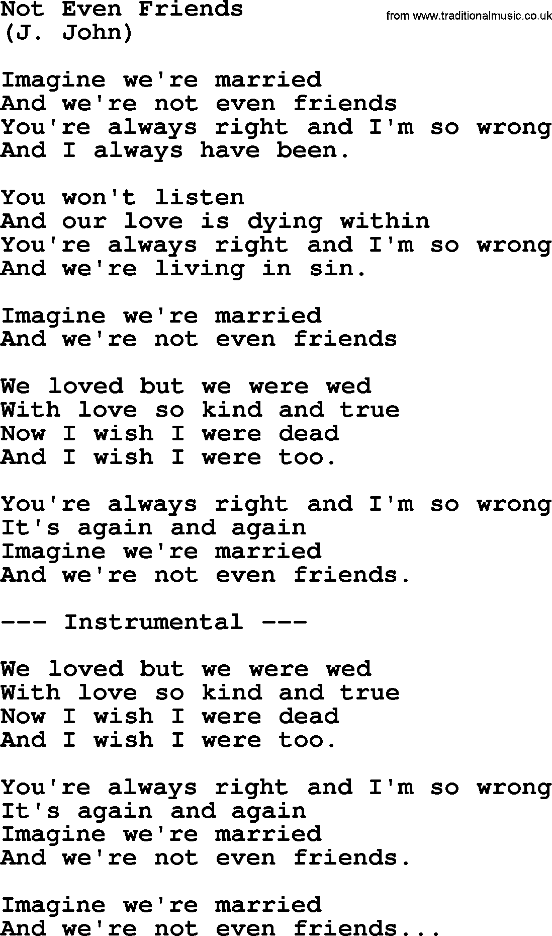 George Jones song: Not Even Friends, lyrics