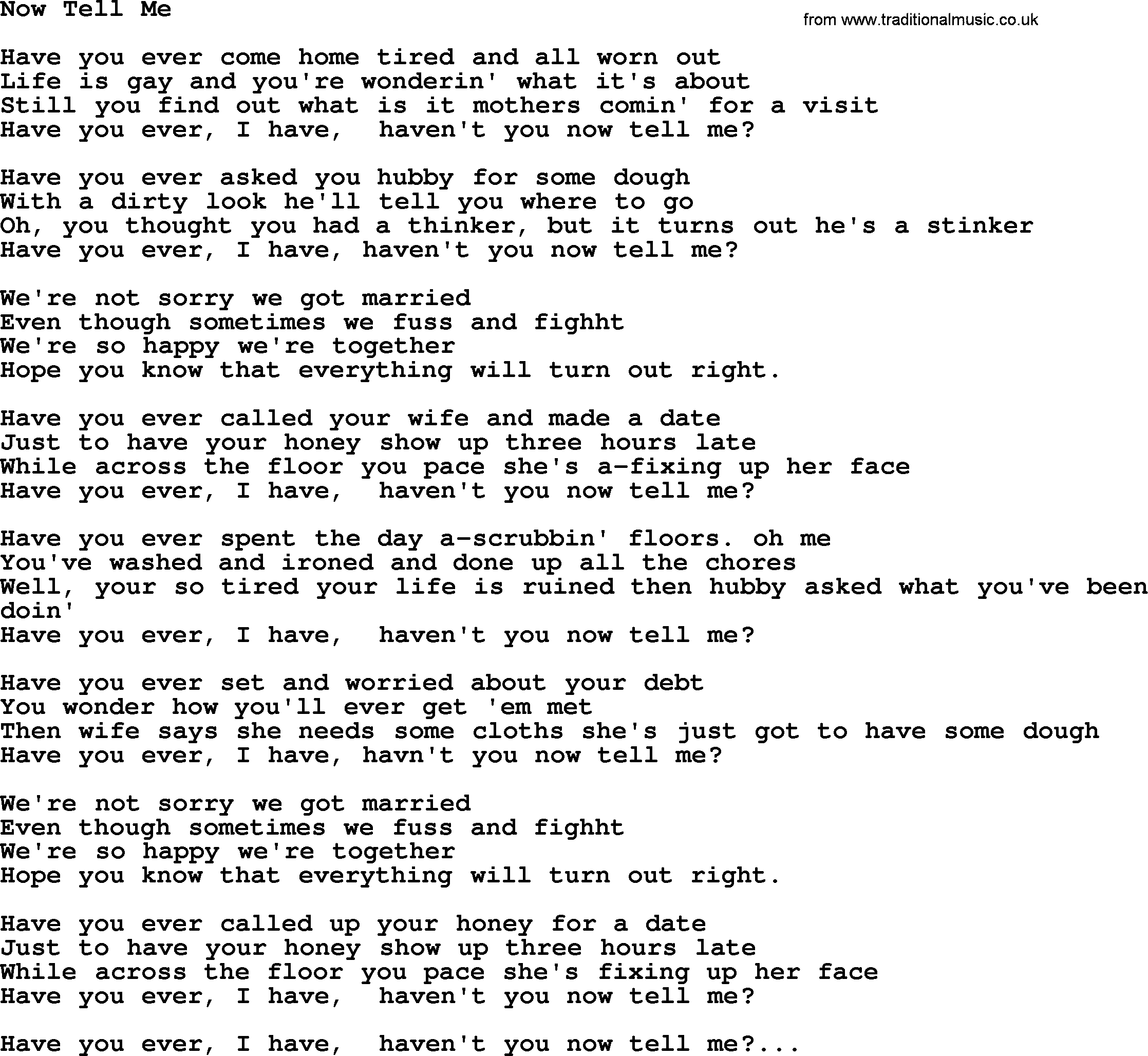 George Jones song: Now Tell Me, lyrics