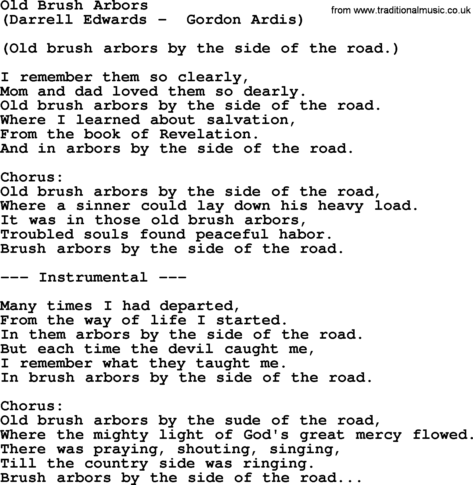 George Jones song: Old Brush Arbors, lyrics