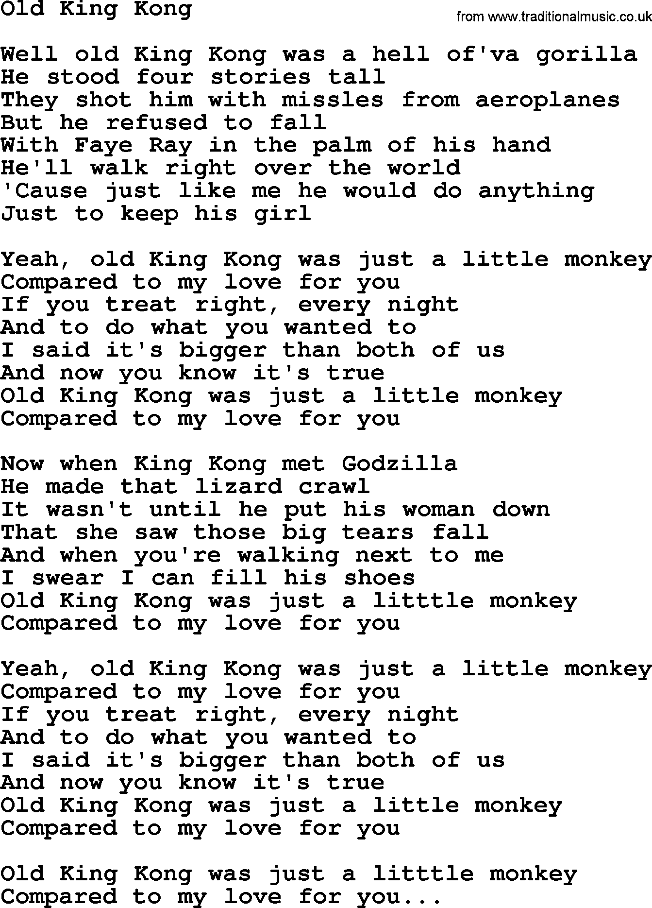George Jones song: Old King Kong, lyrics