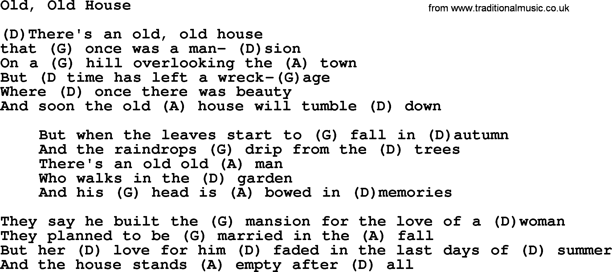 George Jones song: Old, Old House, lyrics and chords