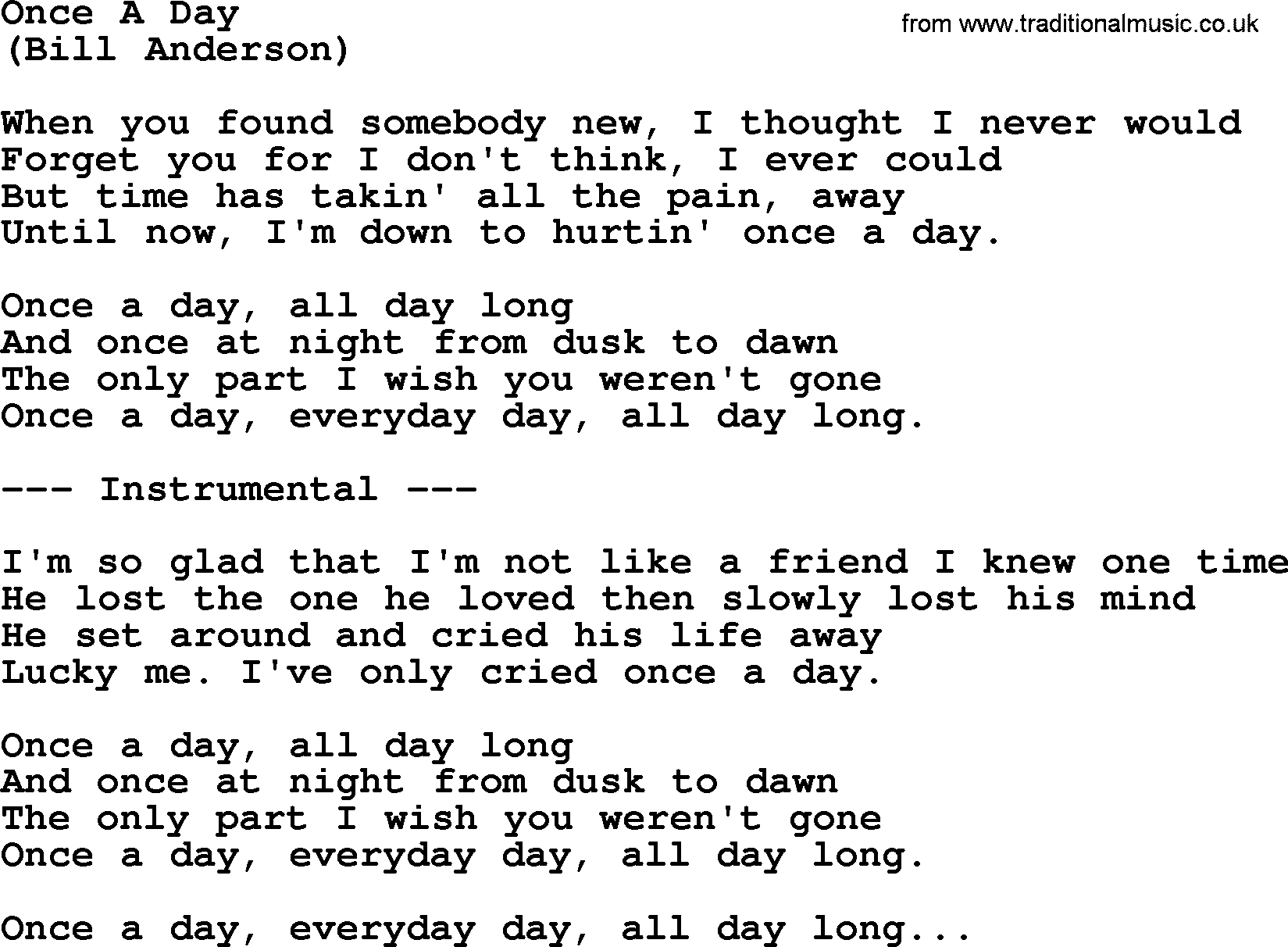 George Jones song: Once A Day, lyrics