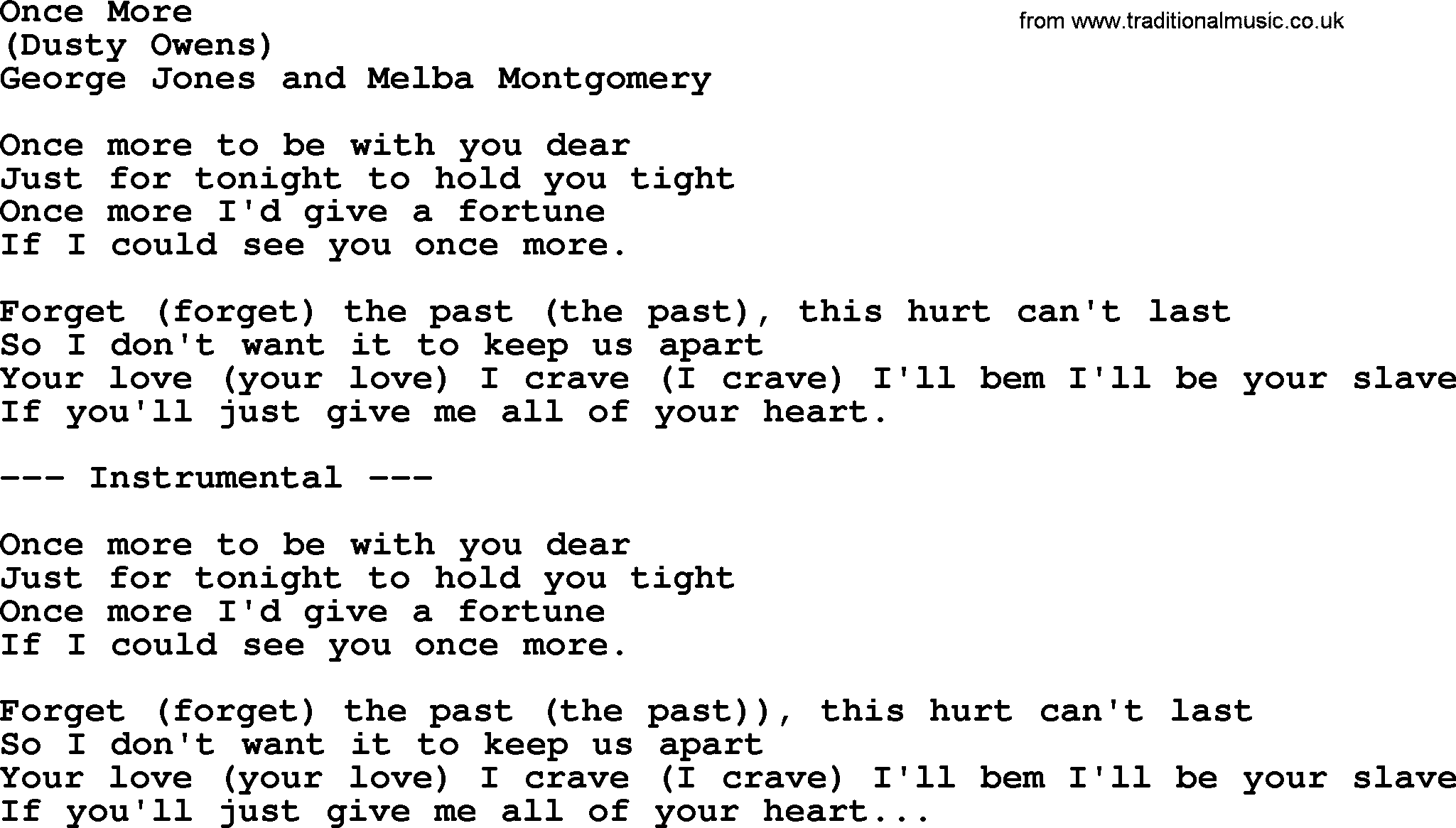George Jones song: Once More, lyrics