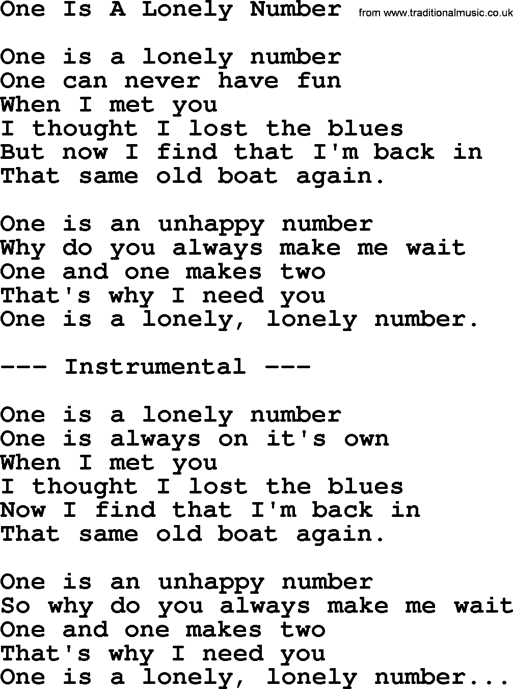 George Jones song: One Is A Lonely Number, lyrics