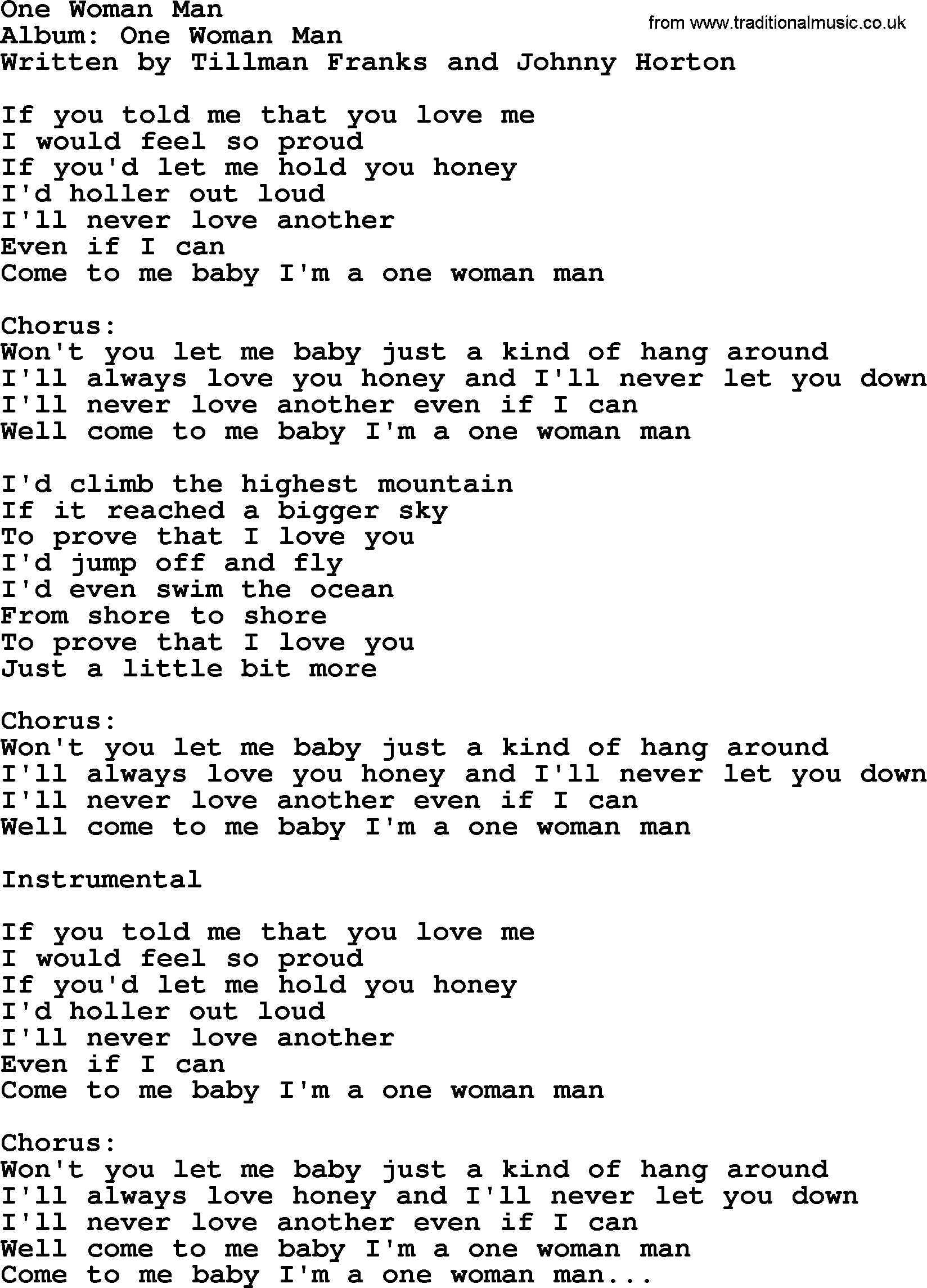 George Jones song: One Woman Man, lyrics