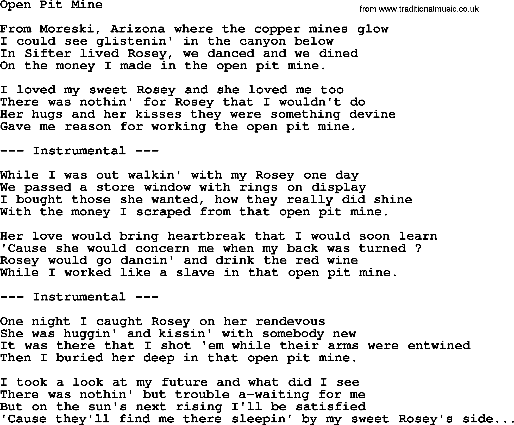 George Jones song: Open Pit Mine, lyrics