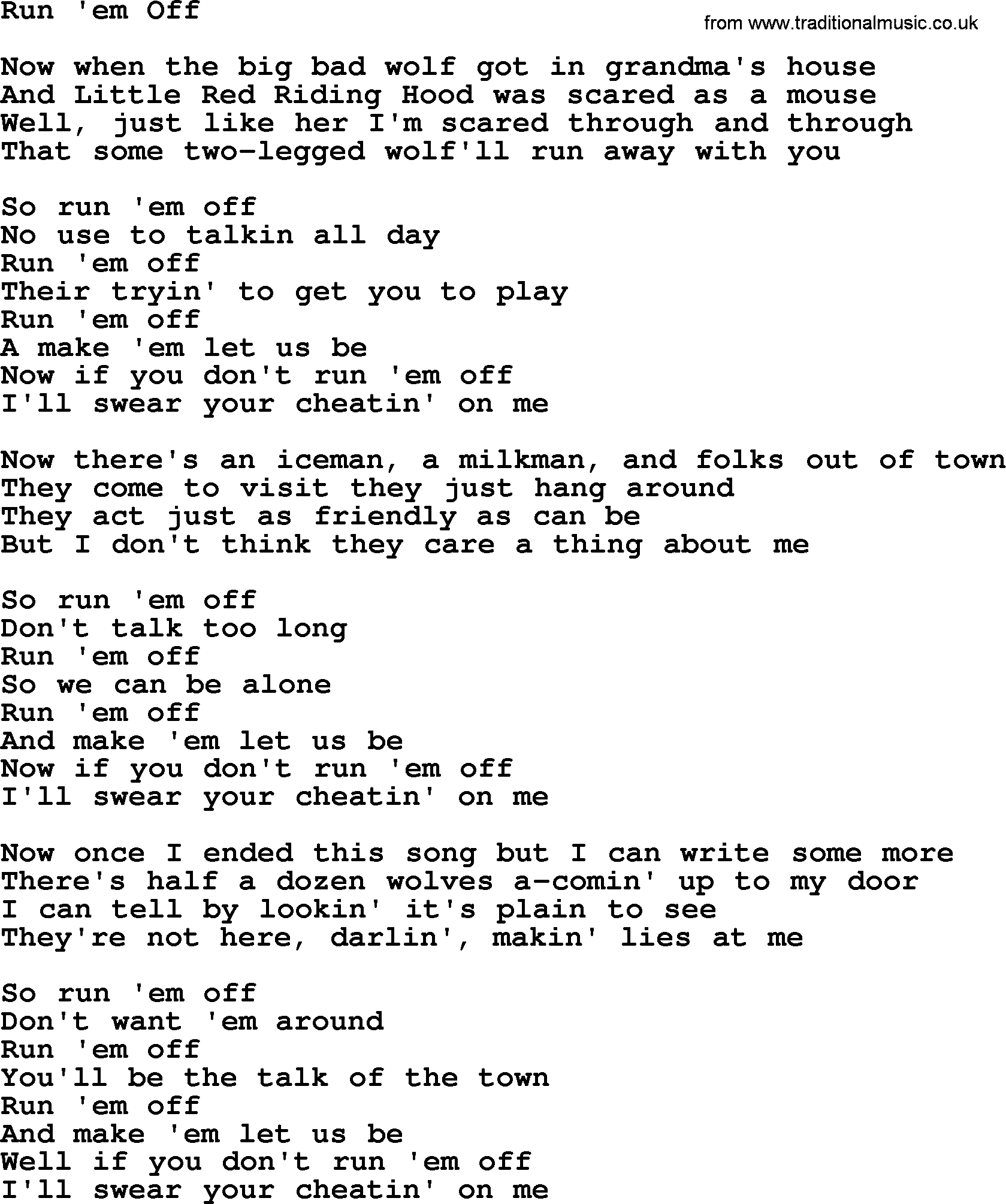George Jones song: Run 'em Off, lyrics