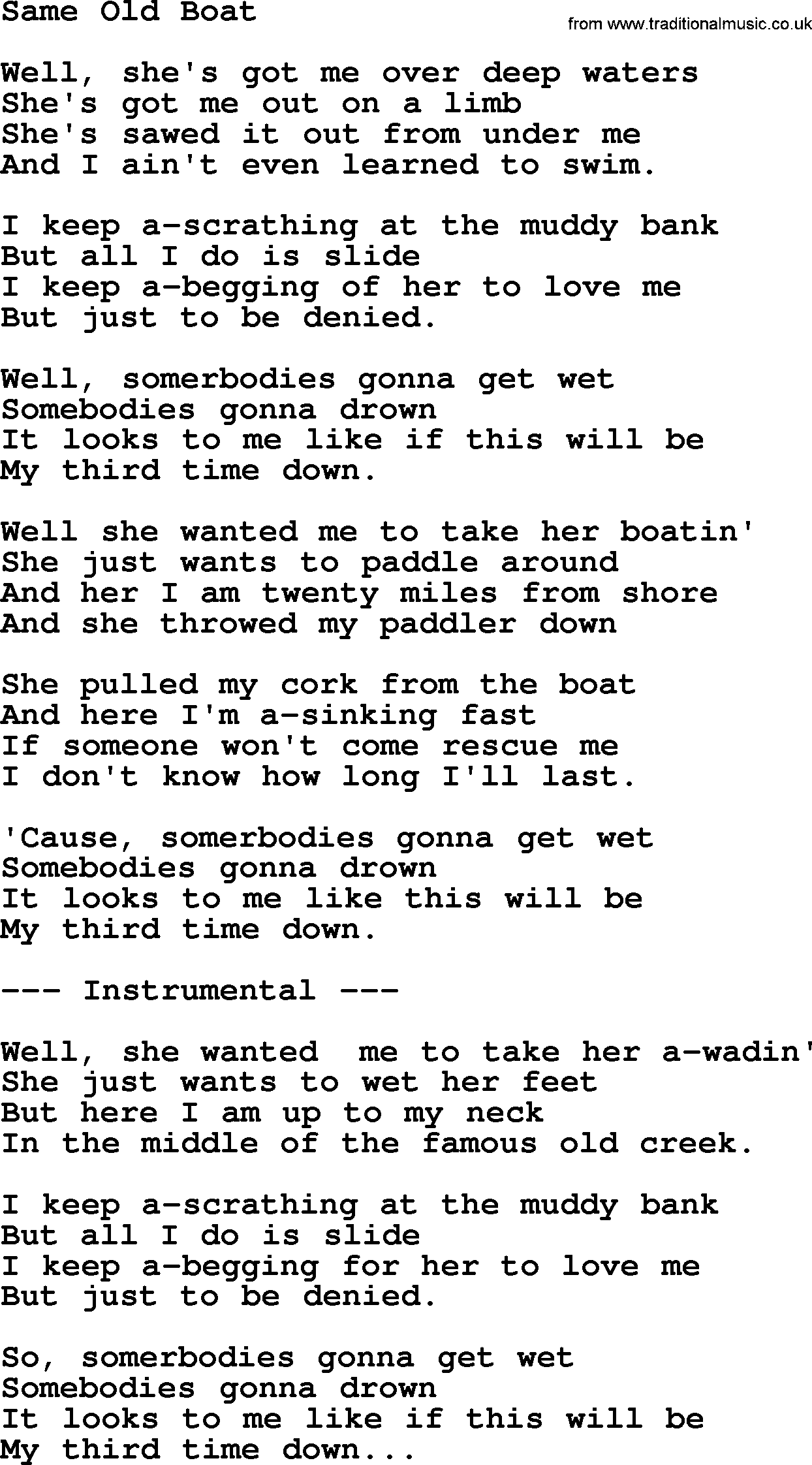 George Jones song: Same Old Boat, lyrics