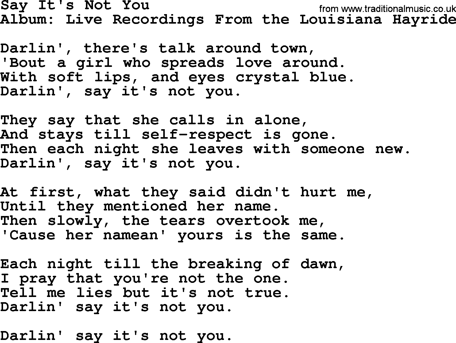 George Jones song: Say It's Not You, lyrics