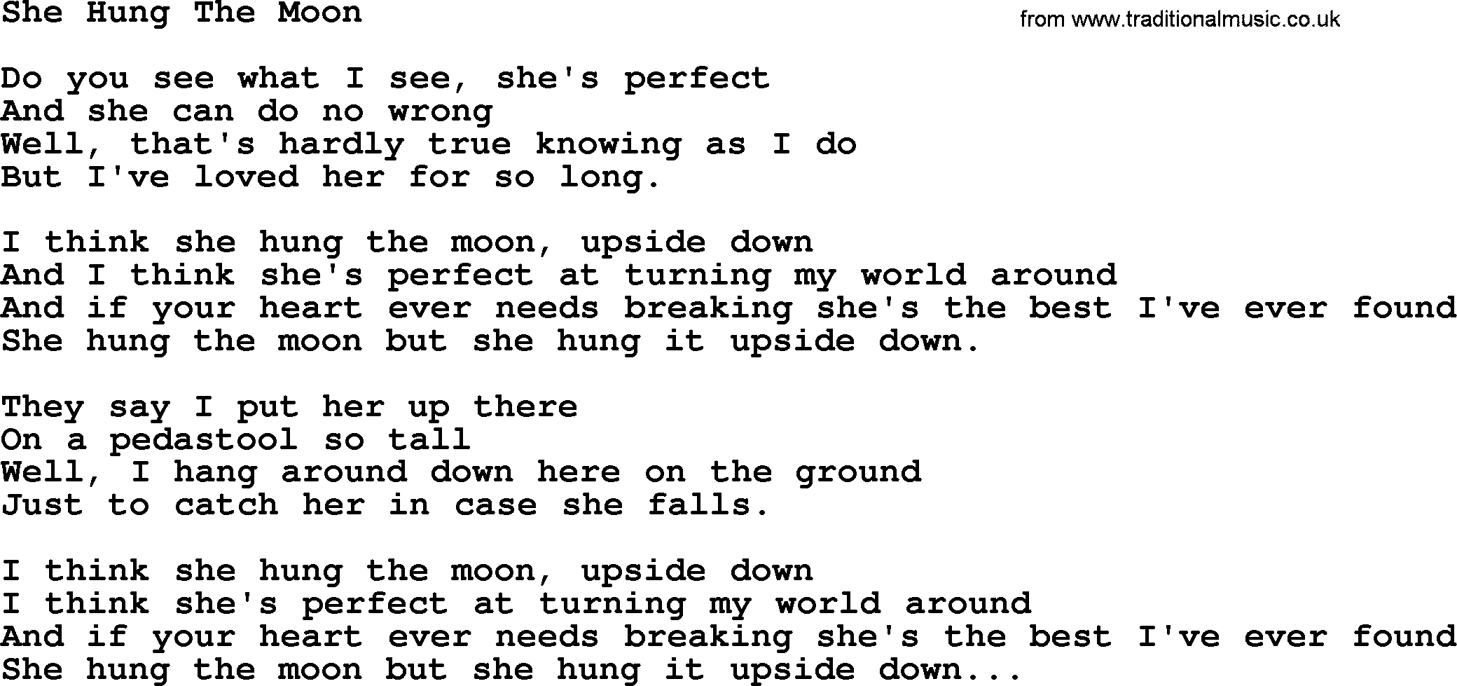 George Jones song: She Hung The Moon, lyrics
