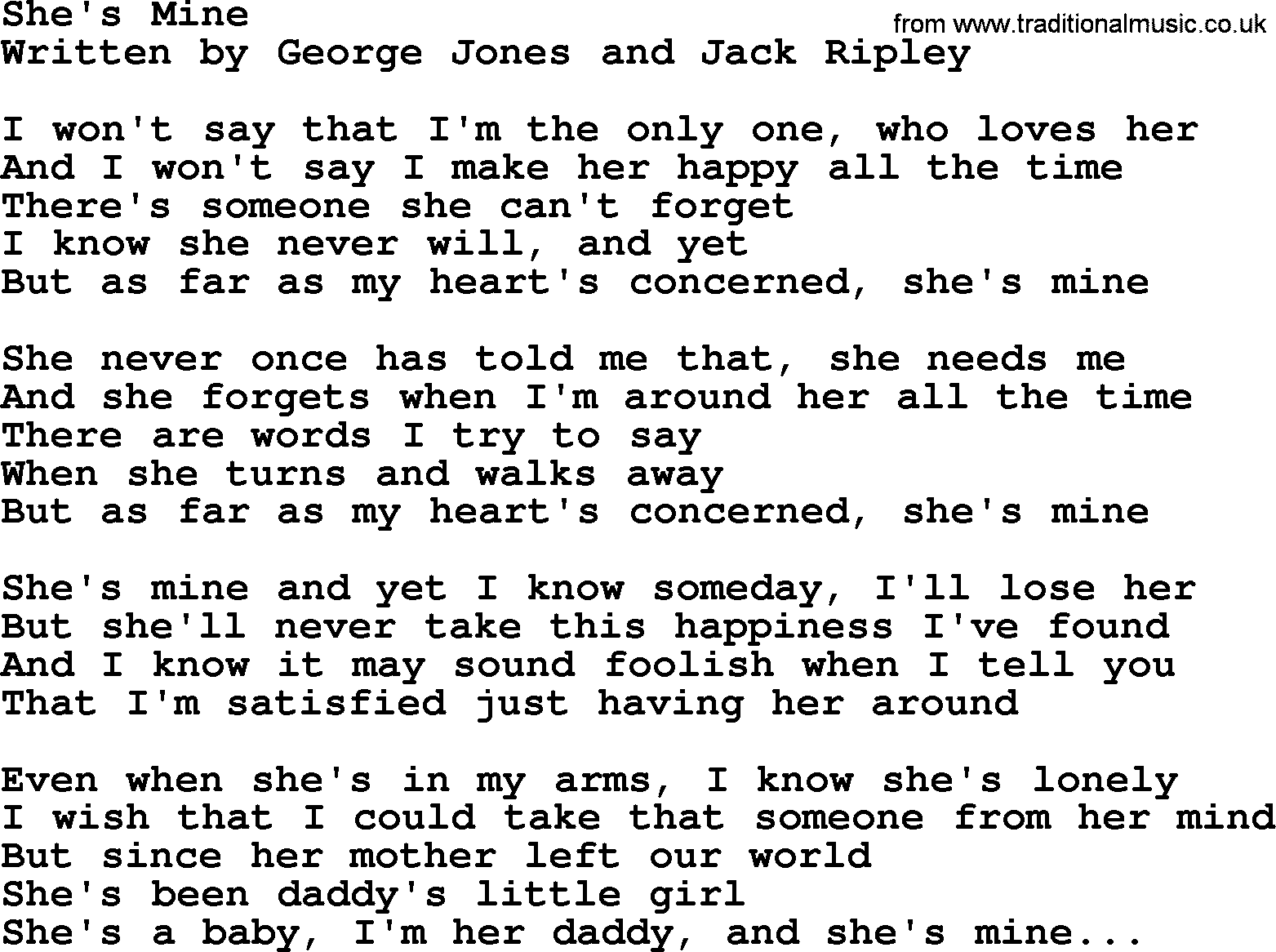 George Jones song: She's Mine, lyrics