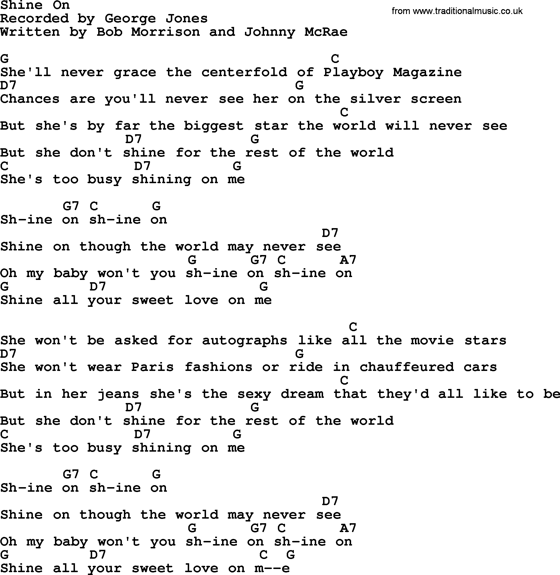 George Jones song: Shine On, lyrics and chords