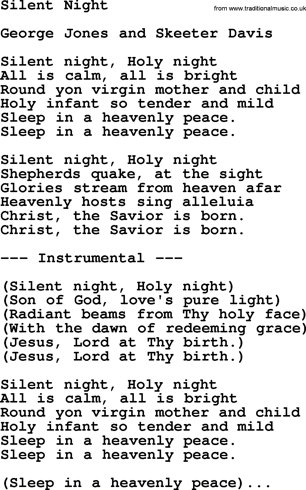 George Jones song: Silent Night, lyrics