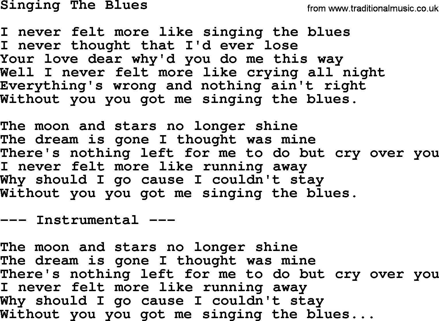 George Jones song: Singing The Blues, lyrics
