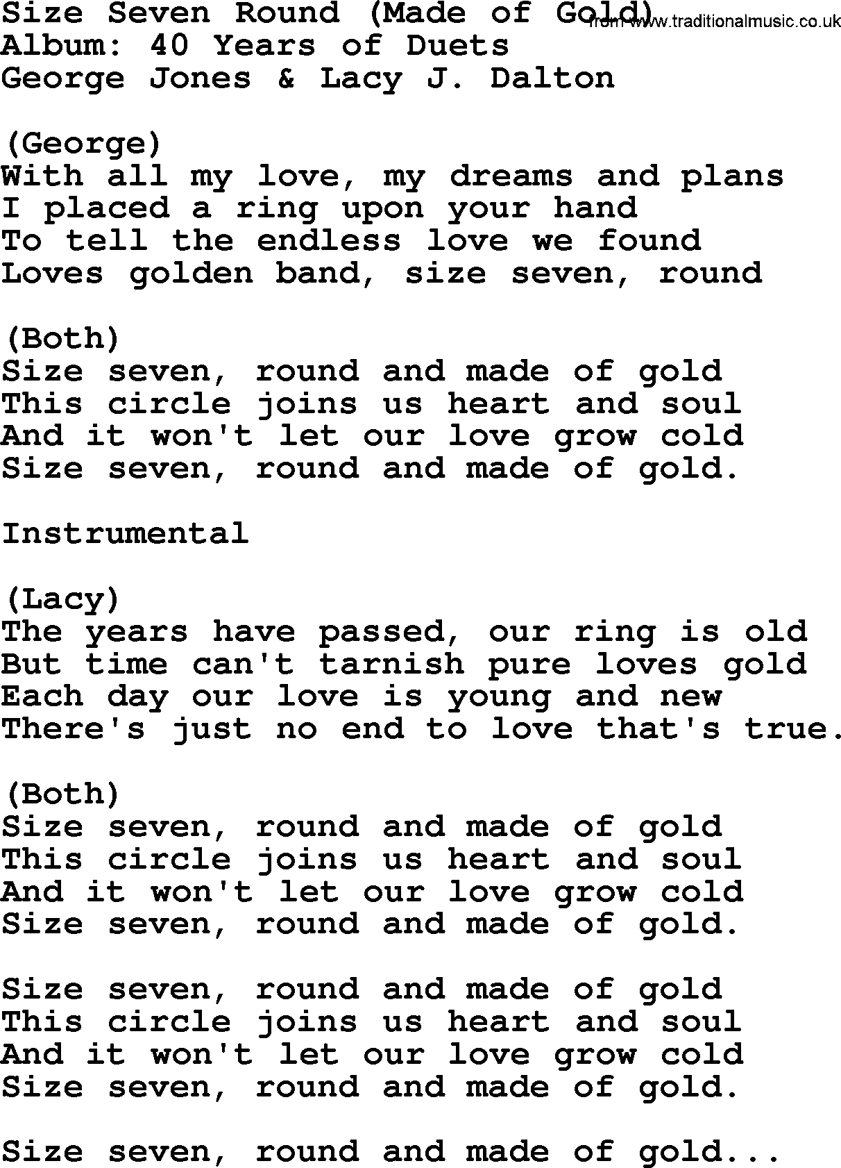 George Jones song: Size Seven Round (made Of Gold), lyrics