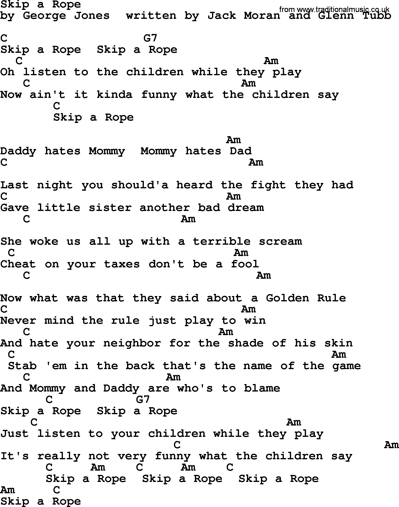George Jones song: Skip A Rope, lyrics and chords