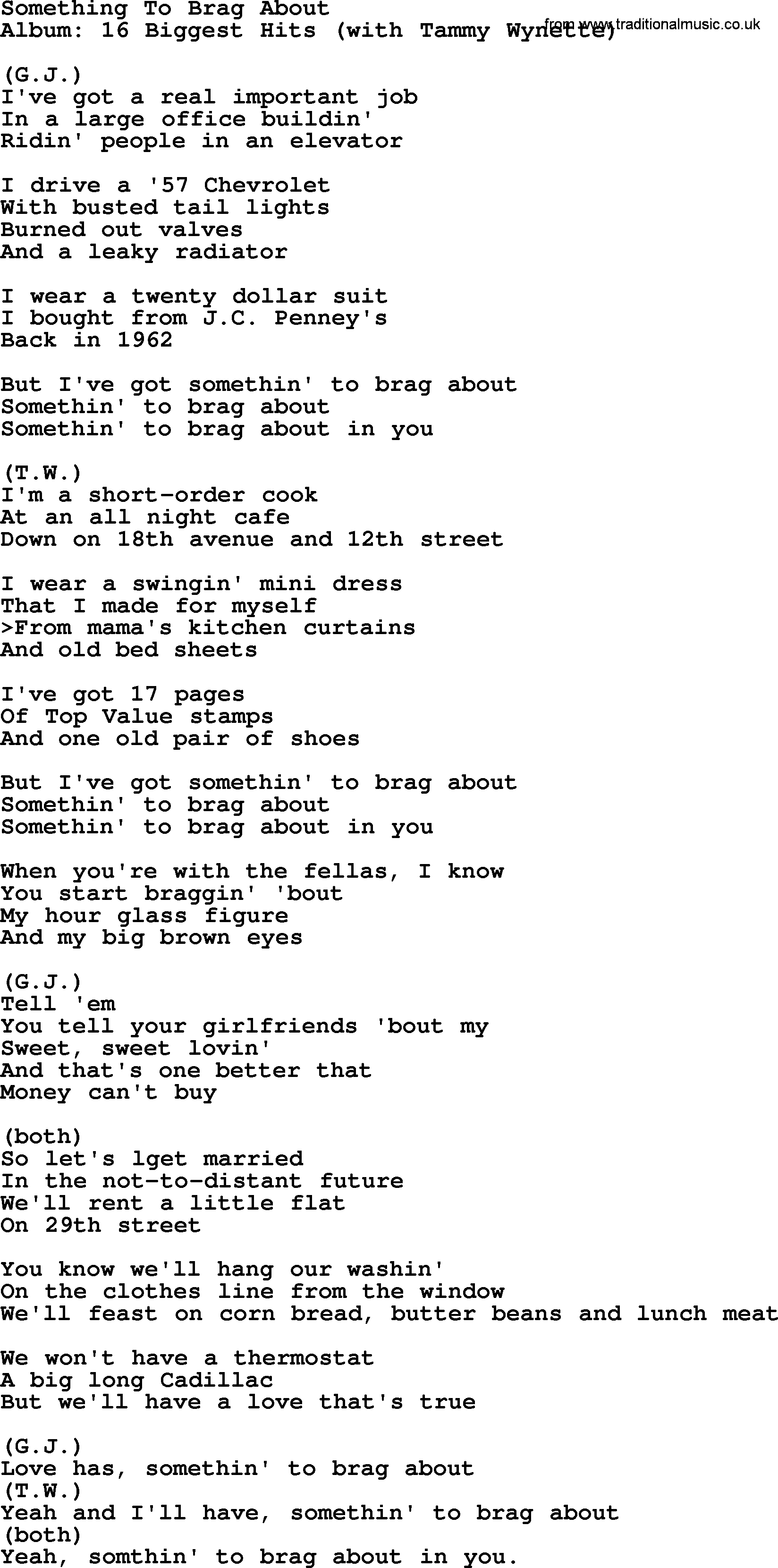 George Jones song: Something To Brag About, lyrics