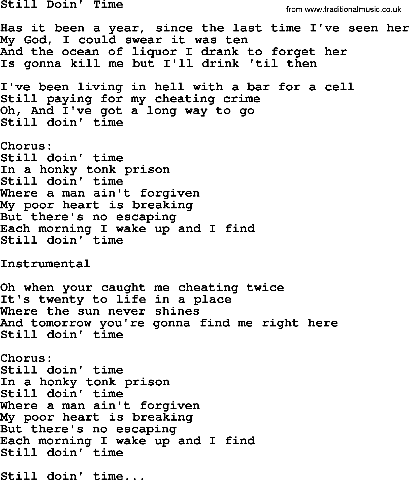 George Jones song: Still Doin' Time, lyrics
