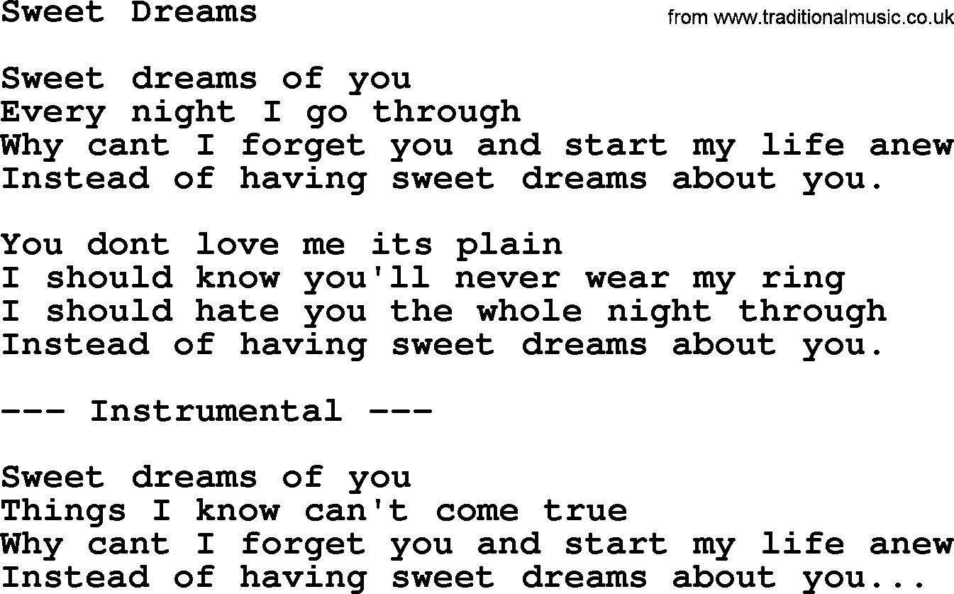 George Jones song: Sweet Dreams, lyrics