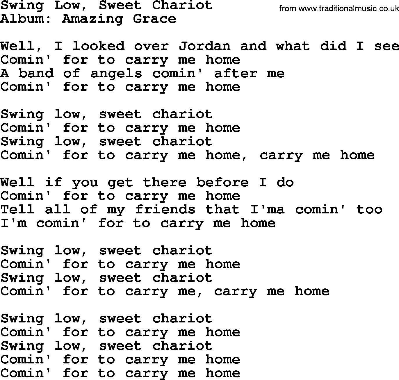 George Jones song: Swing Low, Sweet Chariot, lyrics
