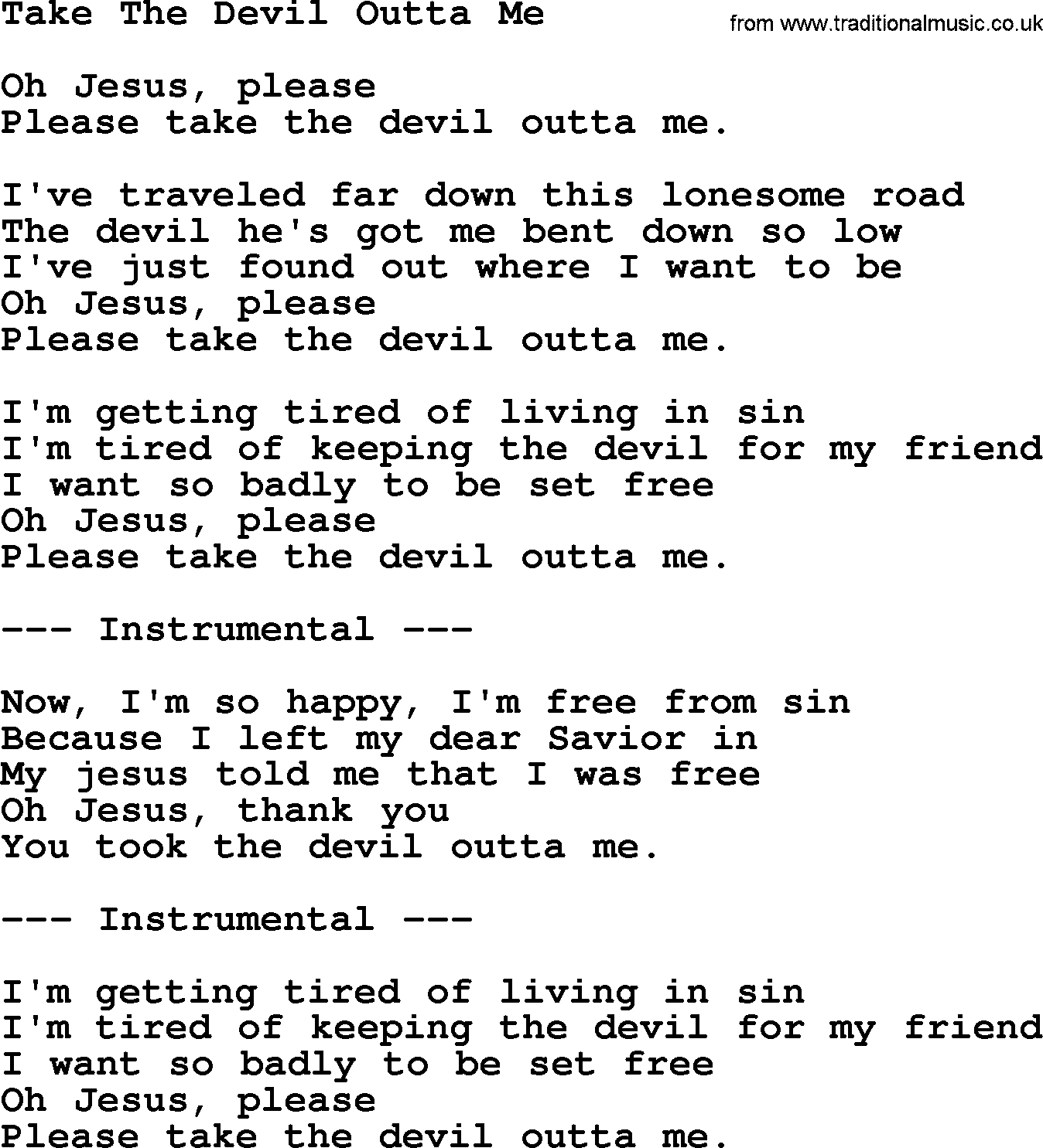 George Jones song: Take The Devil Outta Me, lyrics