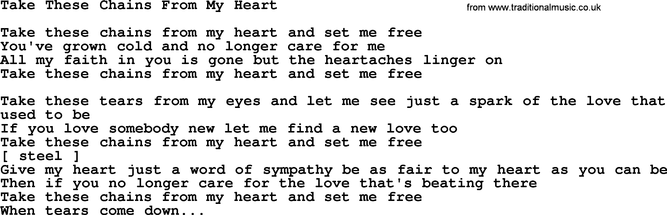 George Jones song: Take These Chains From My Heart, lyrics