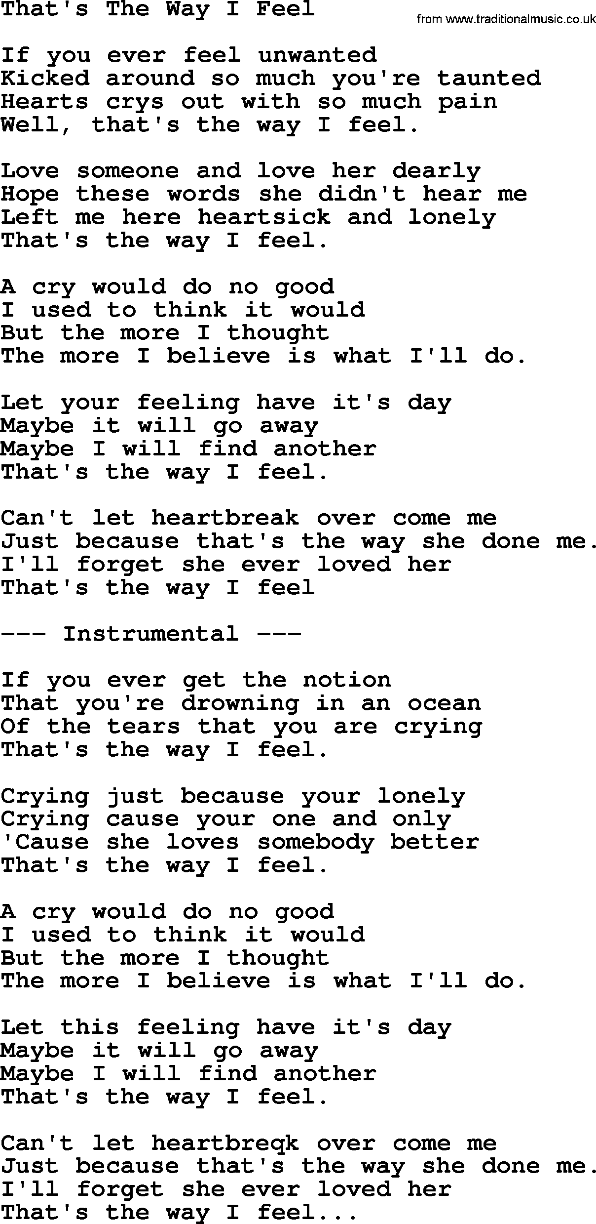 George Jones song: That's The Way I Feel, lyrics