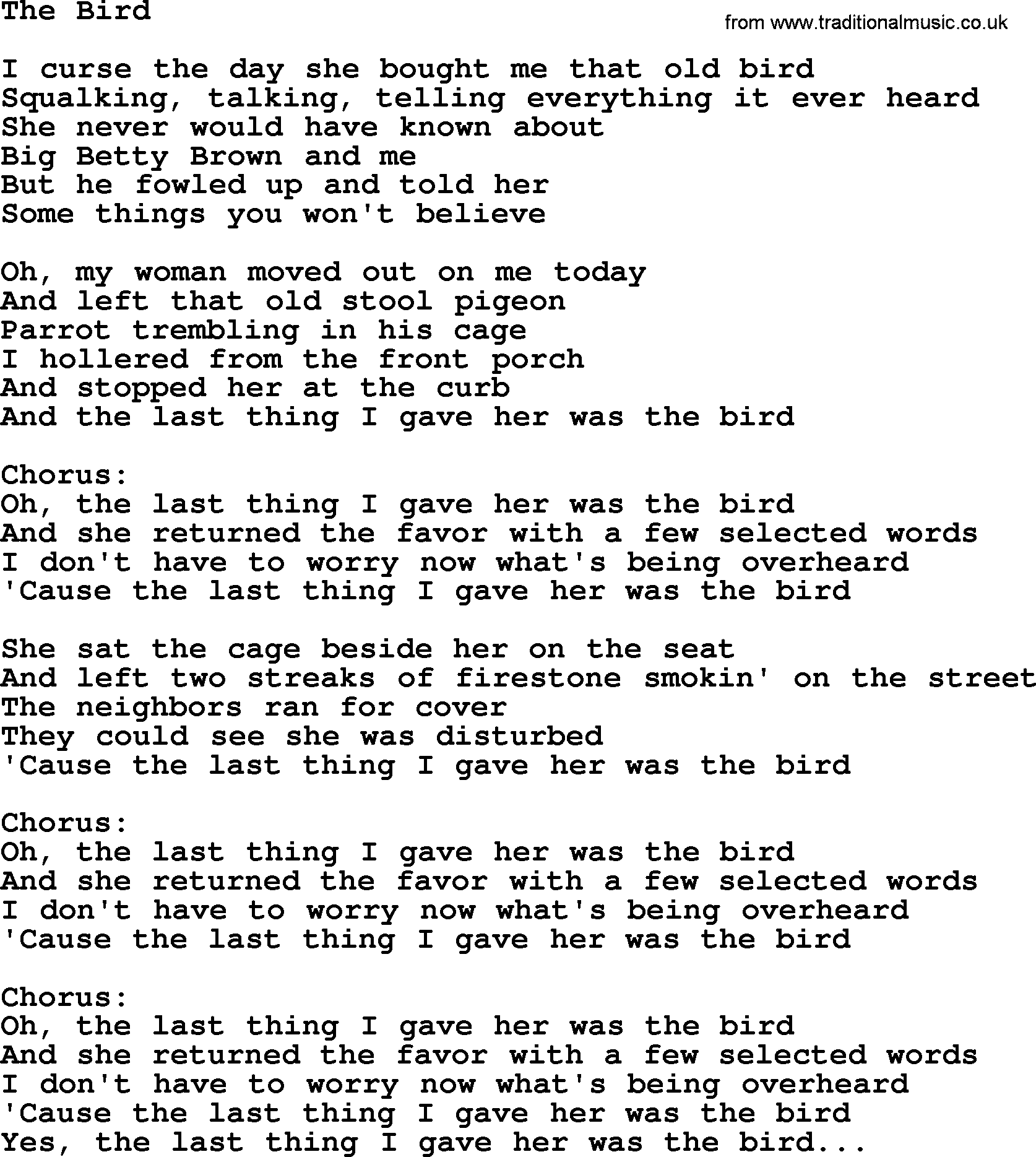 George Jones song: The Bird, lyrics
