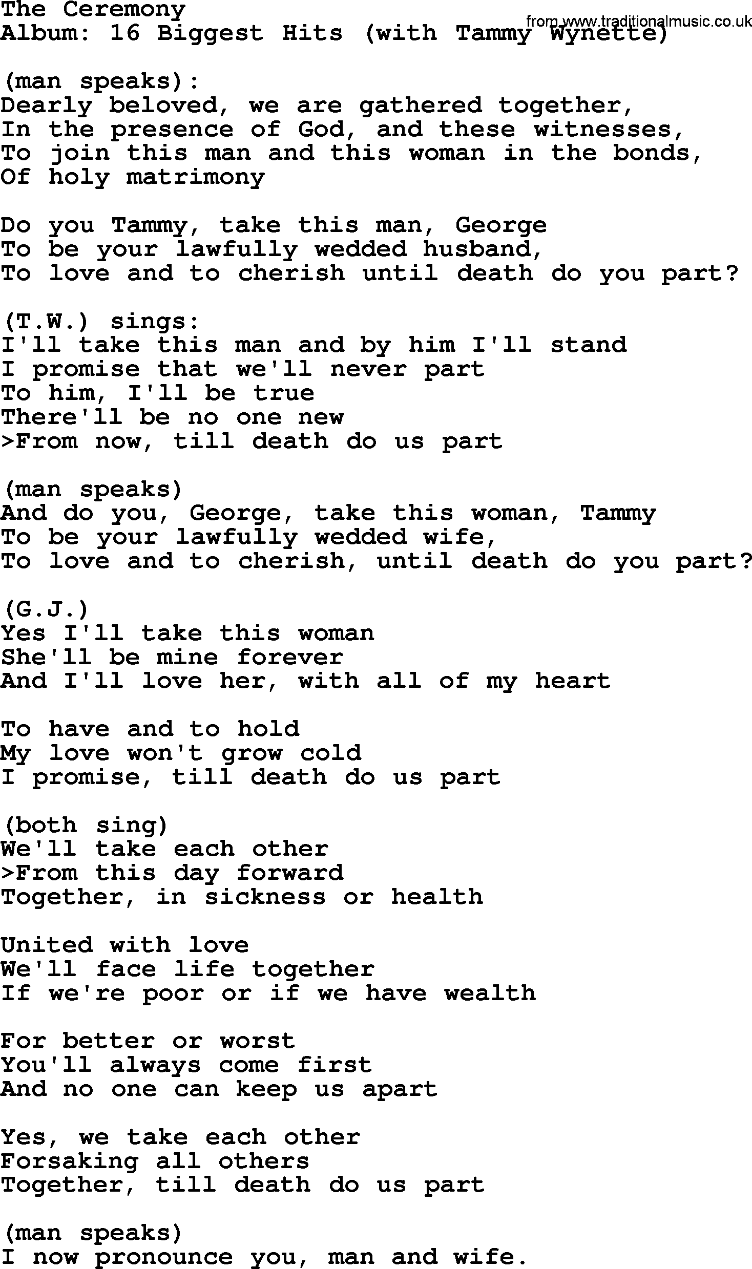 George Jones song: The Ceremony, lyrics