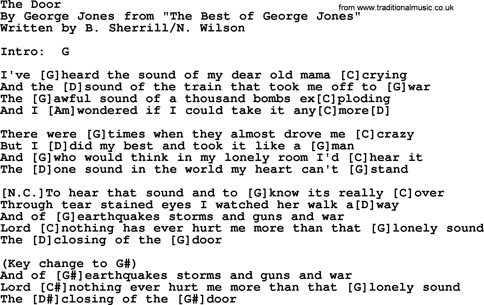 George Jones song: The Door, lyrics and chords