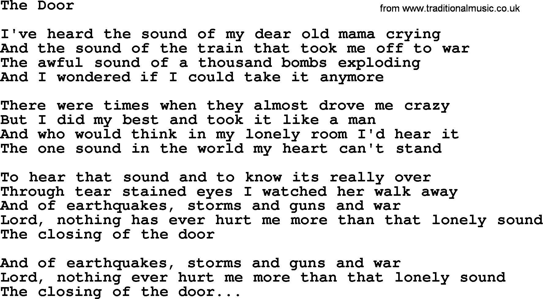George Jones song: The Door, lyrics
