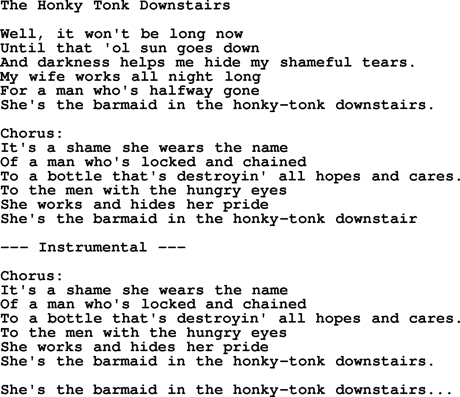 George Jones song: The Honky Tonk Downstairs, lyrics