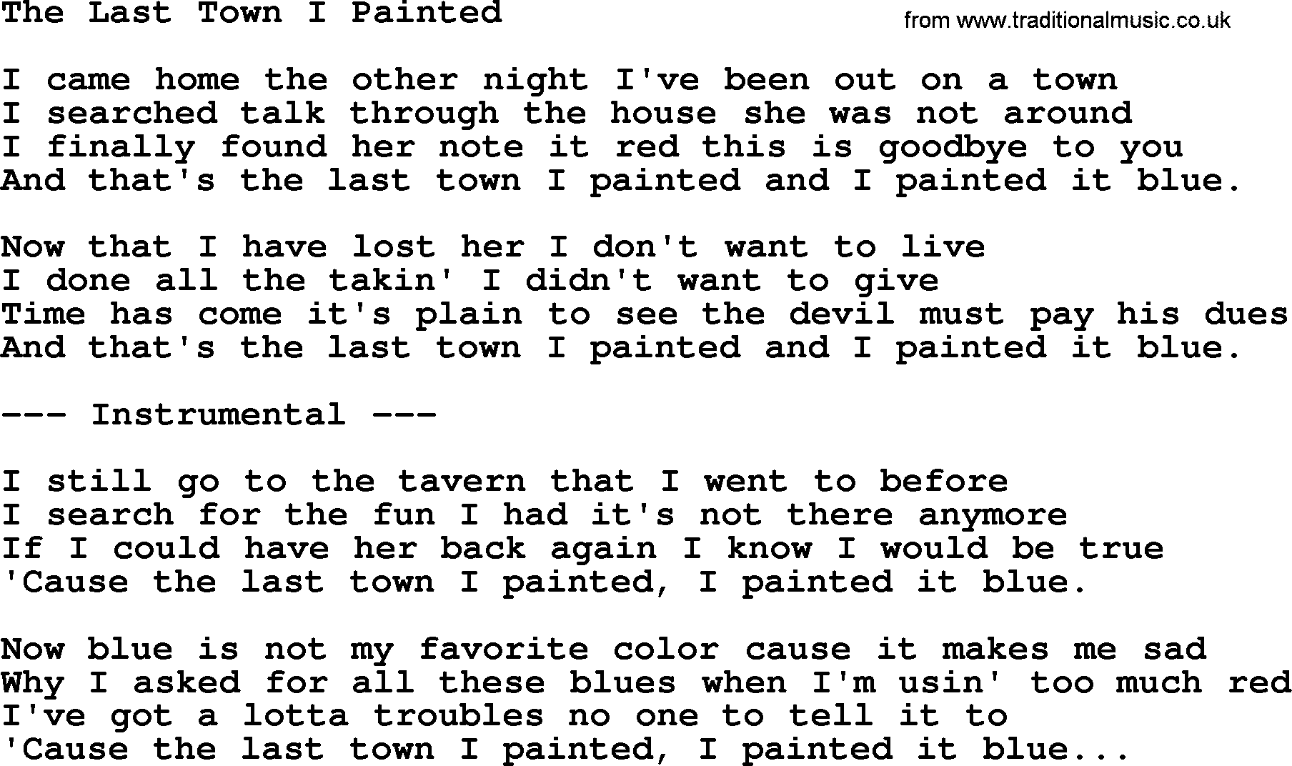 George Jones song: The Last Town I Painted, lyrics