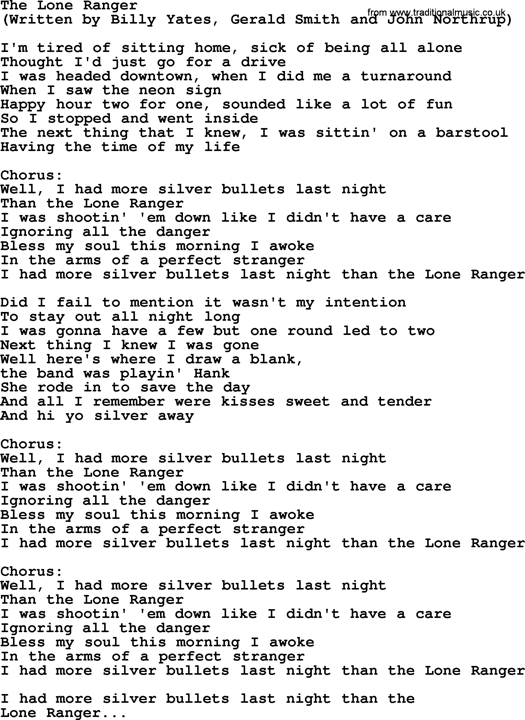George Jones song: The Lone Ranger, lyrics