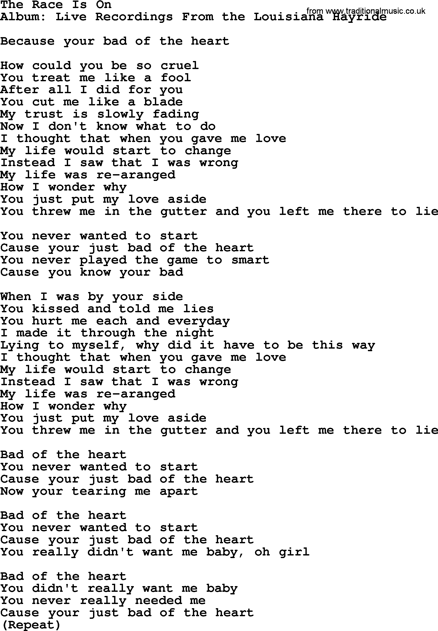 George Jones song: The Race Is On, lyrics