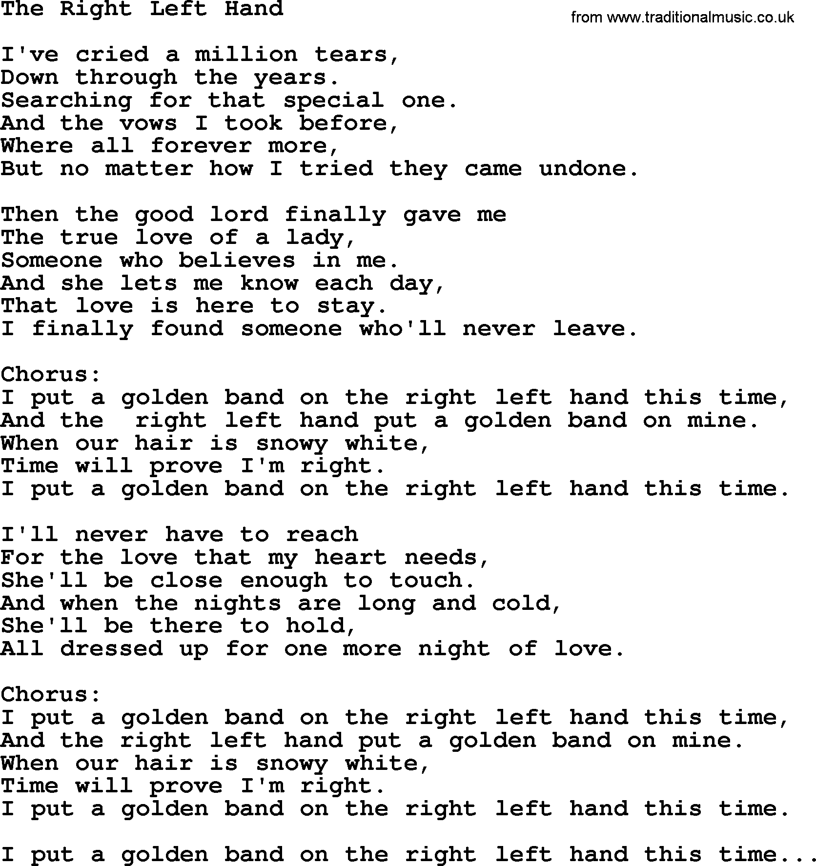 George Jones song: The Right Left Hand, lyrics