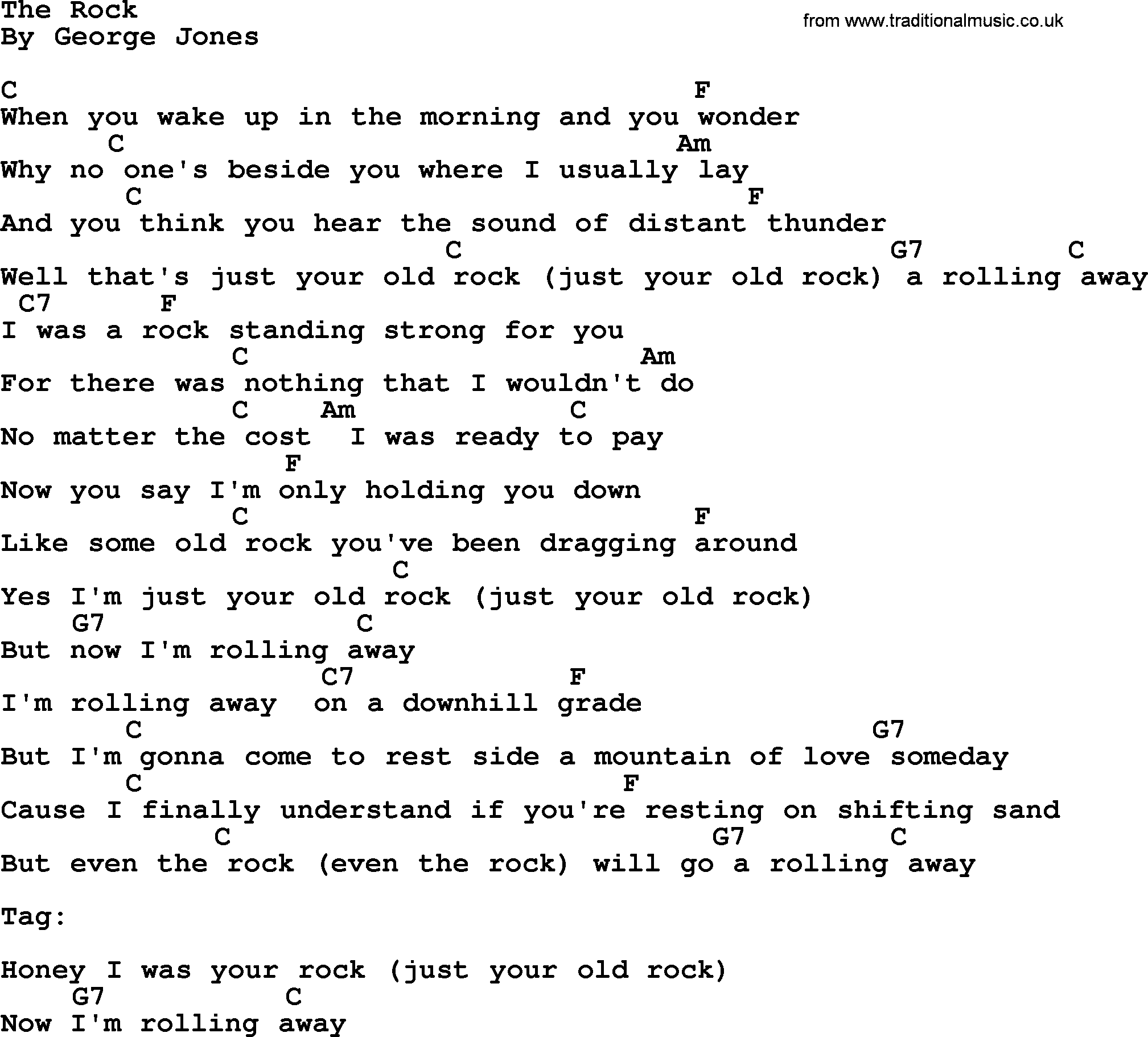 George Jones song: The Rock, lyrics and chords