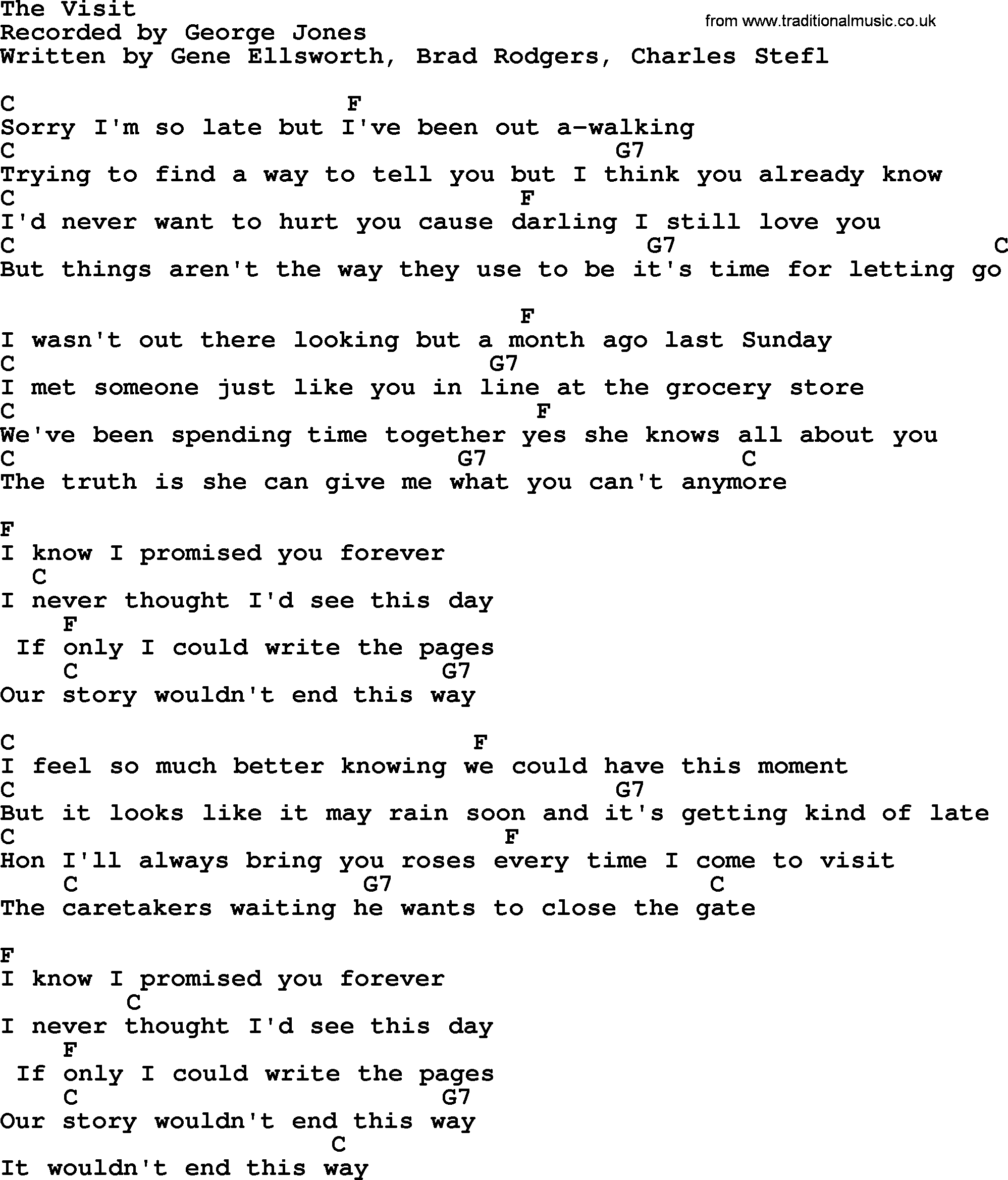 George Jones song: The Visit, lyrics and chords