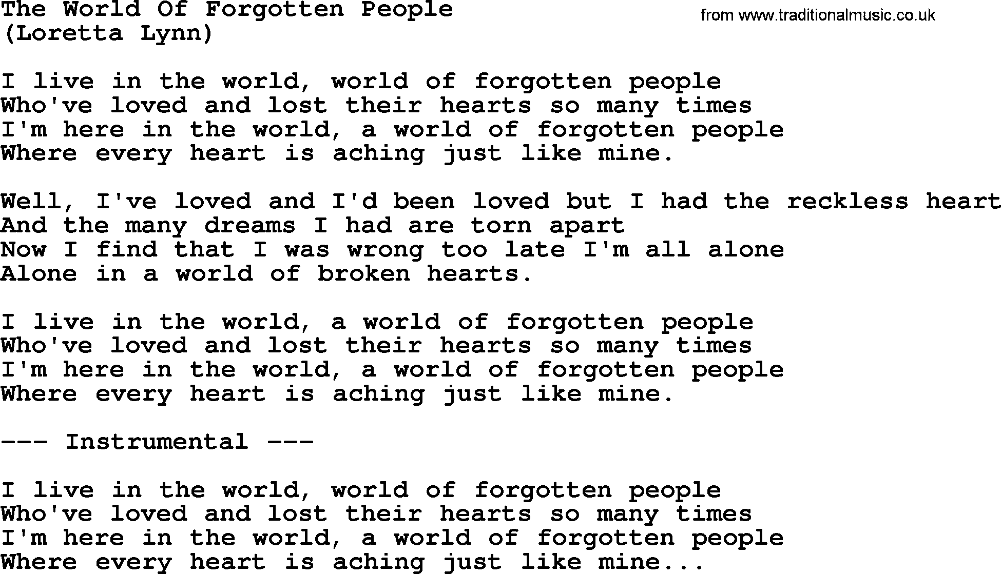 George Jones song: The World Of Forgotten People, lyrics