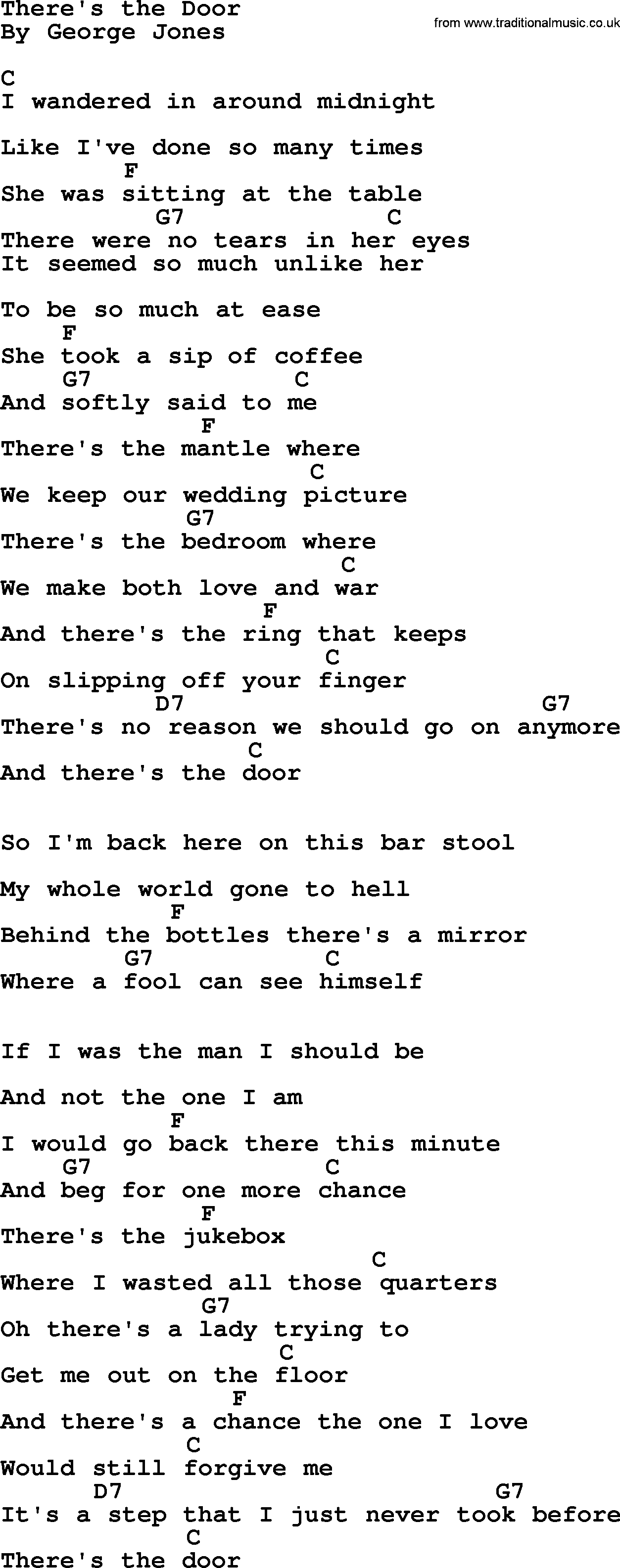 George Jones song: There's The Door, lyrics and chords